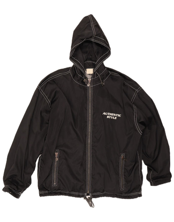 Jaqueta de chuva masculina vintage com capuz gráfico UK 40 grande preta