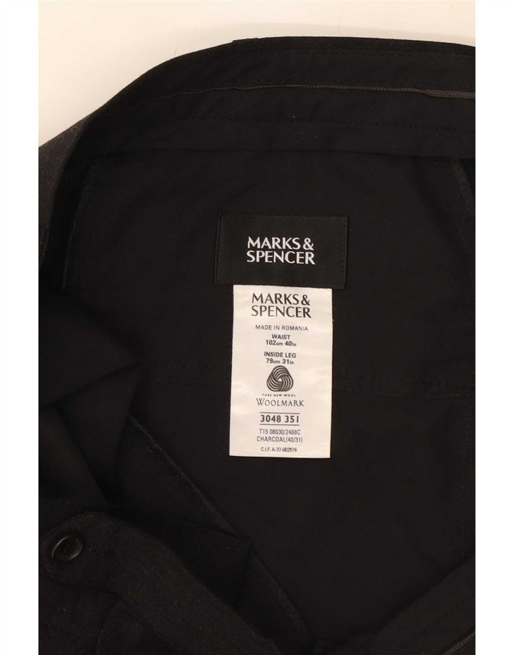 Calça masculina de terno reto Marks & Spencer W40 L31 lã cinza