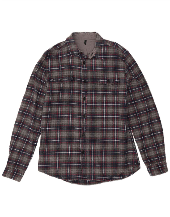 Camisa masculina de flanela BENETTON xadrez cinza médio