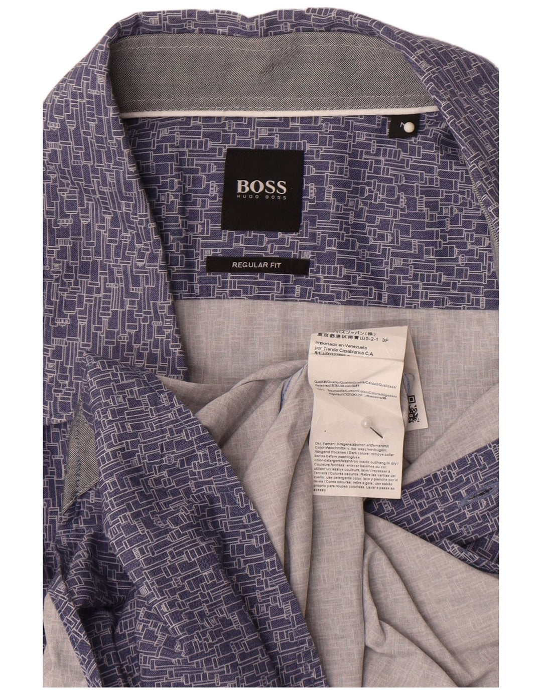 Camisa masculina Hugo Boss Regular Fit algodão geométrico azul médio