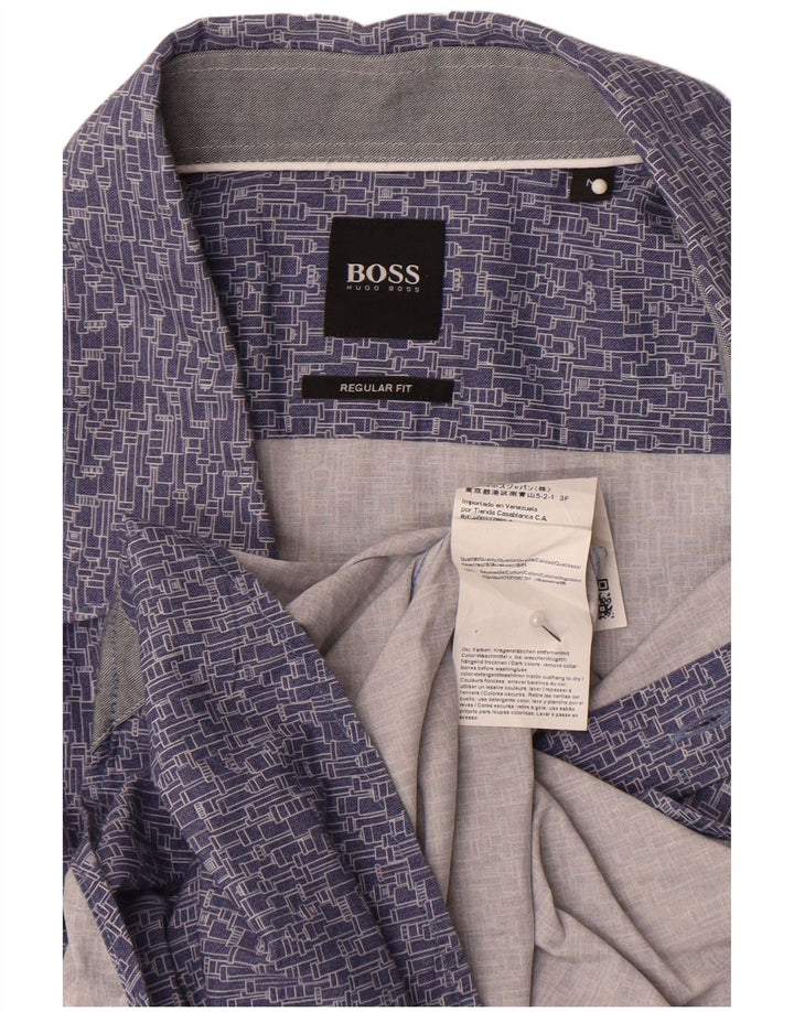 Camisa masculina Hugo Boss Regular Fit algodão geométrico azul médio