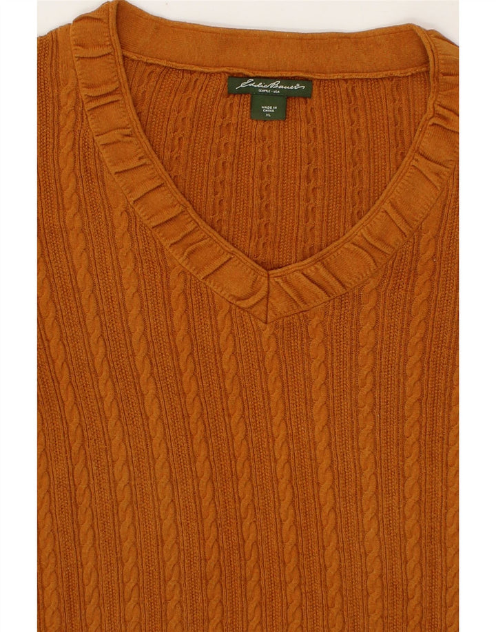 EDDIE BAUER Womens V-Neck Jumper Sweater UK 18 XL Brown Cotton Vintage Eddie Bauer and Second-Hand Eddie Bauer from Messina Hembry 