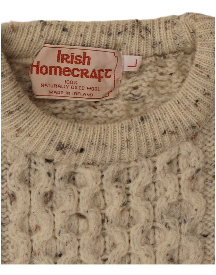Suéter masculino Irish Homecraft com gola redonda grande cinza manchado