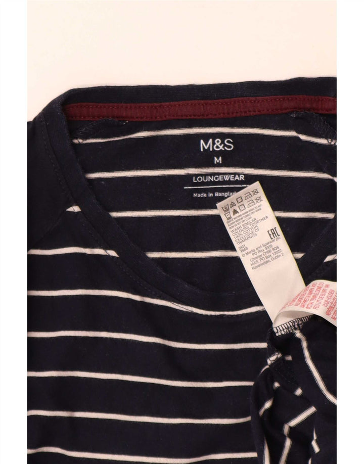 Top masculino Marks & Spencer de manga comprida de algodão listrado azul marinho médio