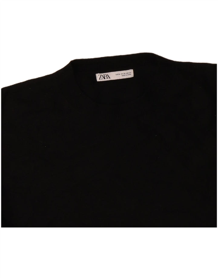 ZARA Suéter feminino oversized com gola redonda Reino Unido 18 XL lã preta