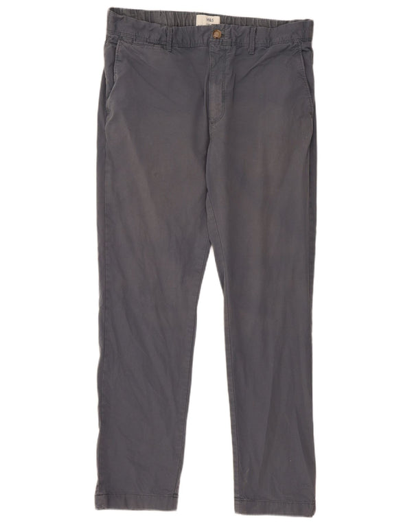 Calça chino masculina Marks & Spencer Slim Fit W34 L31 algodão azul marinho