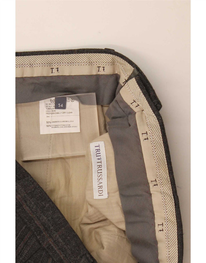 Calça masculina Trussardi de terno reto W36 L33 cinza xadrez lã