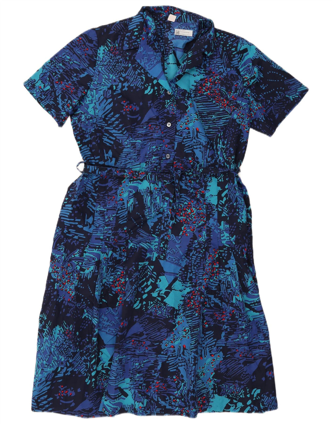 Vestido feminino vintage com padrão abstrato básico UK 18 XL azul marinho