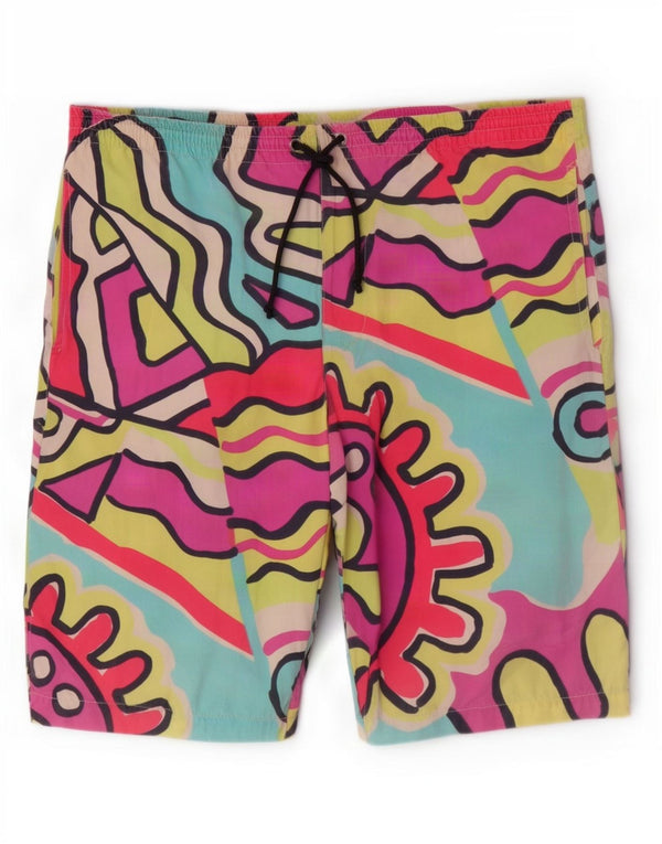 Belfe Mens Abstract Padrão Shorts de natação W40 XL algodão multicolorido