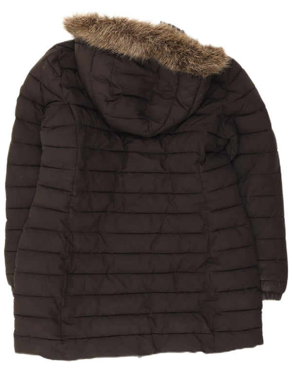 Casaco acolchoado com capuz feminino Superdry UK 16 grande poliéster preto