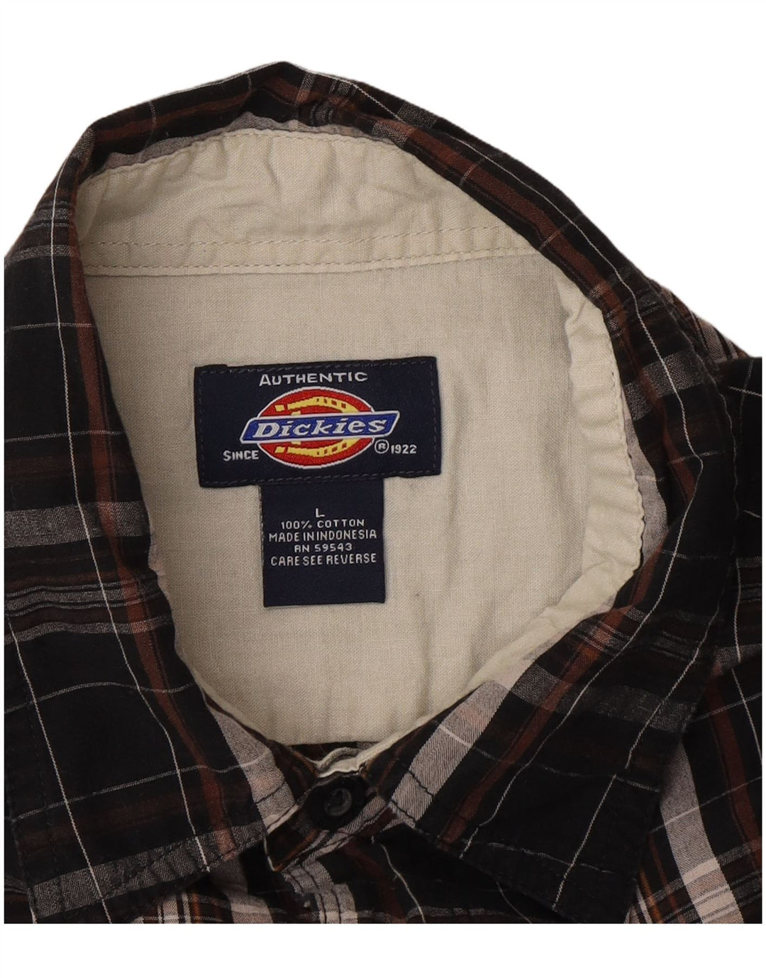 Camisa masculina de manga curta Dickies, grande, preto, xadrez, algodão