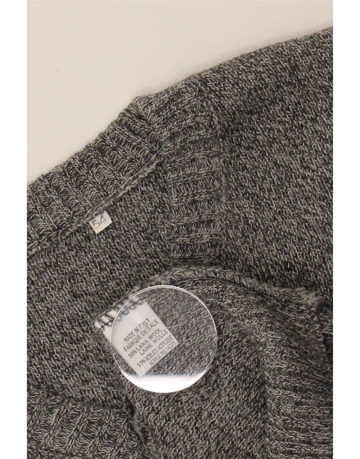 VINTAGE Mens V-Neck Jumper Sweater IT 54 XL Grey Fair Isle Wool Vintage Vintage and Second-Hand Vintage from Messina Hembry 