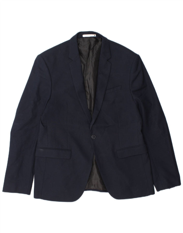 Jaqueta blazer masculina Zara com 1 botão EU 52 grande azul marinho poliéster
