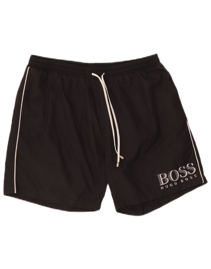 Hugo Boss Shorts de natação masculino gráfico grande poliéster preto