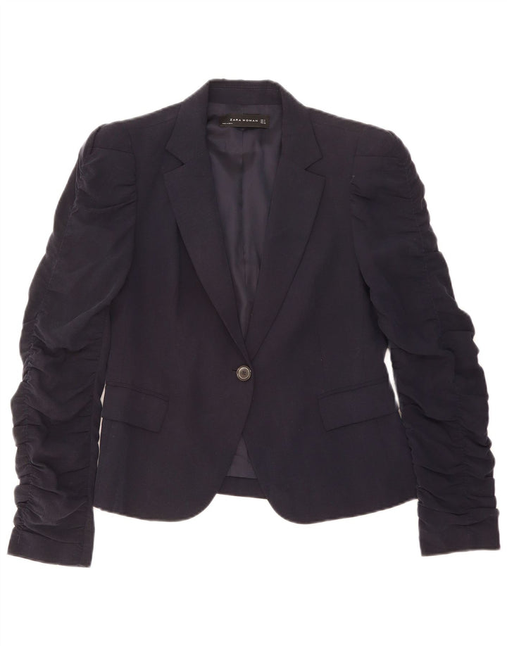 Jaqueta blazer feminina Zara com 1 botão Reino Unido 12 médio azul marinho Lyocell