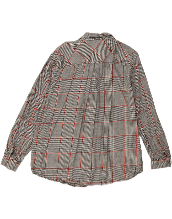 Camisa feminina Eddie Bauer UK 16 grande xadrez cinza