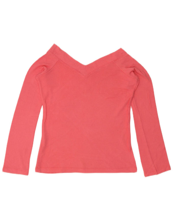 Top feminino Zara de manga comprida UK 12 grande viscose rosa