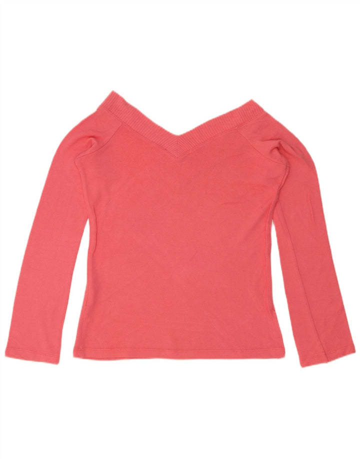 Top feminino Zara de manga comprida UK 12 grande viscose rosa