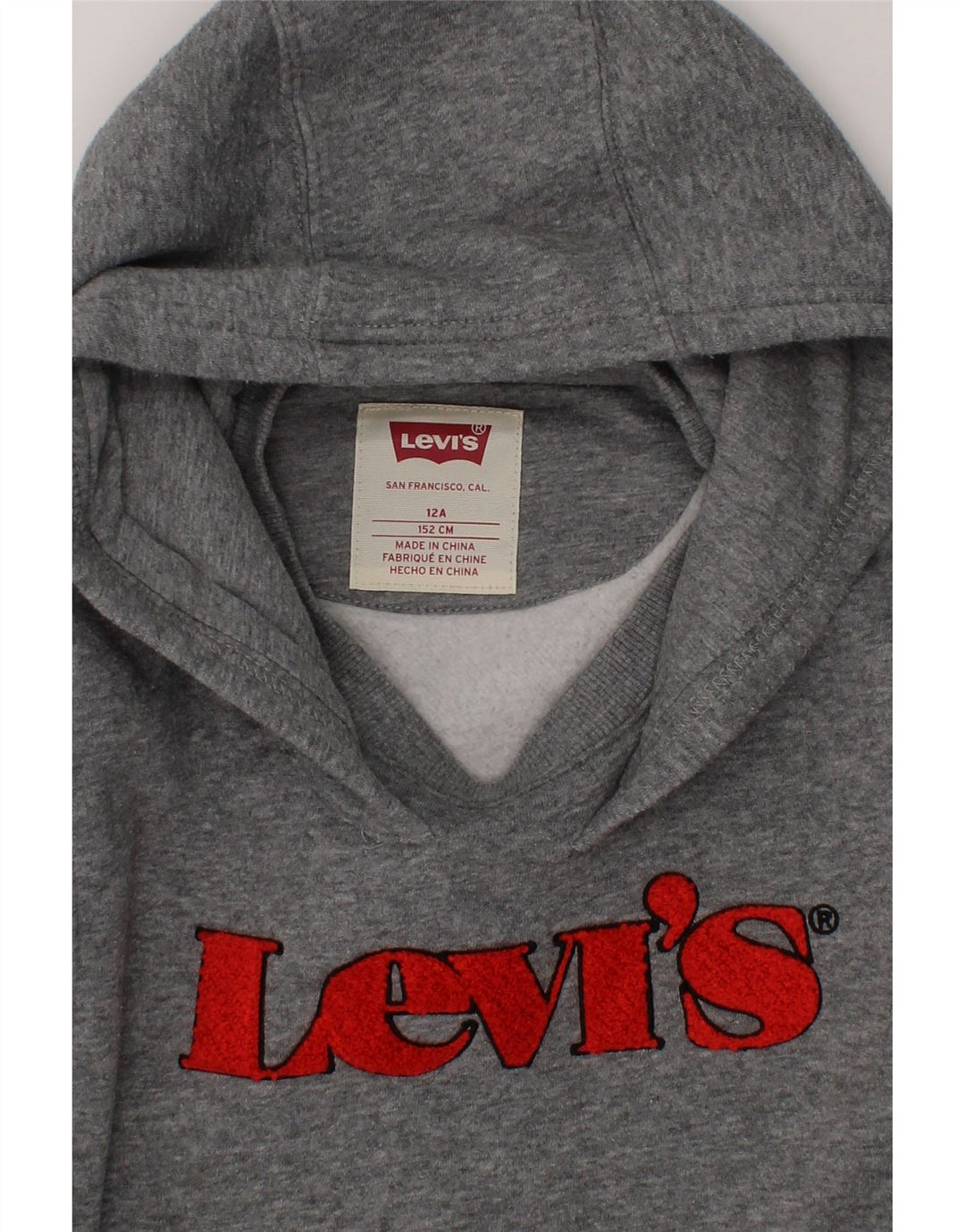 LEVI'S Boys Graphic Hoodie Jumper 11-12 Years Grey Cotton Vintage Levi's and Second-Hand Levi's from Messina Hembry 