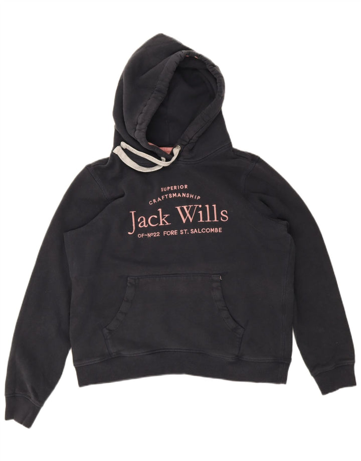 Jack Wills moletom feminino com capuz grande e gráfico UK 12 médio azul marinho