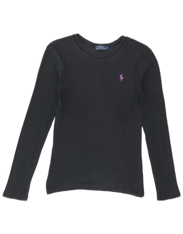 Top feminino Polo Ralph Lauren manga comprida Reino Unido 10 pequeno algodão azul marinho