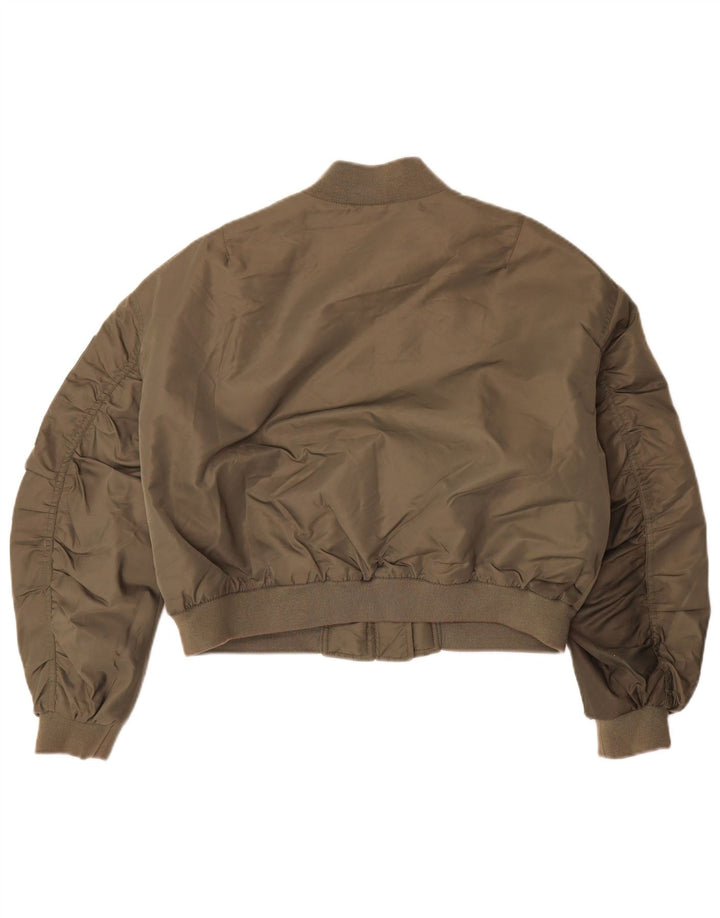 Zara Womens Crop Oversized Flight Aviator Jacket Reino Unido 14 Médio Caqui