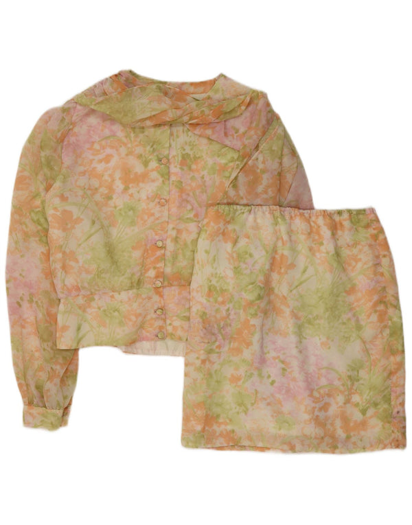 Conjunto de saia feminina vintage de 2 peças UK 14 médio W30 floral multicolorido