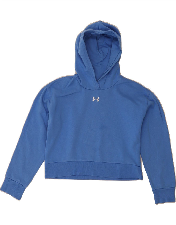 UNDER ARMOUR Girls Crop Hoodie Jumper 9-10 Years Medium Blue Cotton Vintage Under Armour and Second-Hand Under Armour from Messina Hembry 