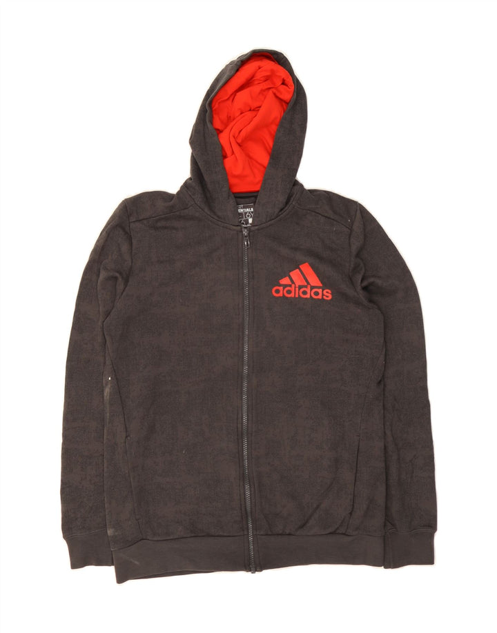 ADIDAS Boys Climalite Graphic Zip Hoodie Sweater 15-16 Years Grey Vintage Adidas and Second-Hand Adidas from Messina Hembry 