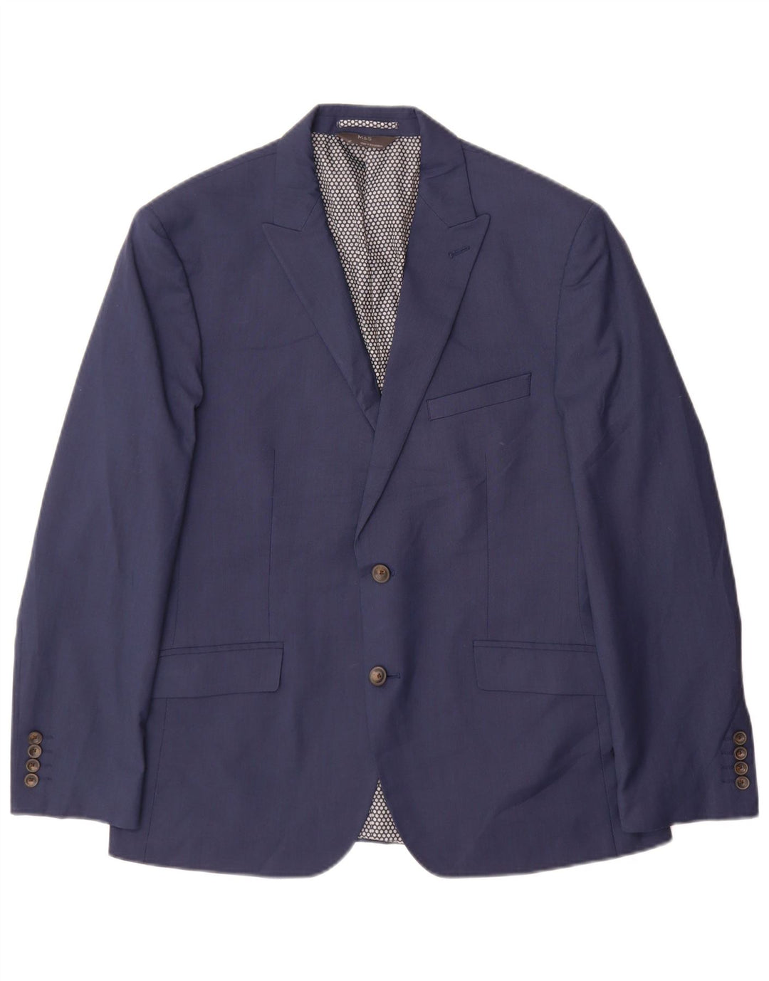 Jaqueta blazer masculina de 2 botões Marks & Spencer Reino Unido 42 grande azul marinho poliéster