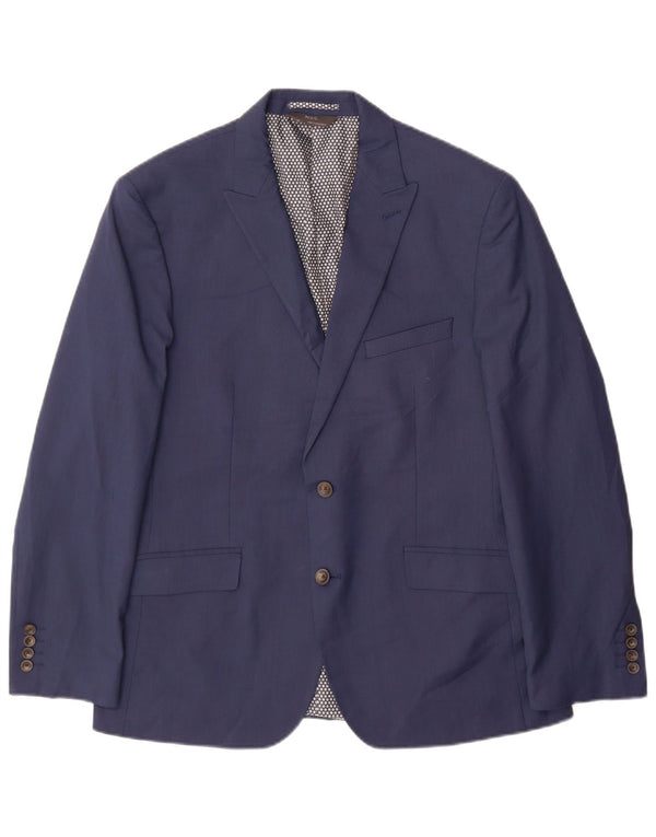 Jaqueta blazer masculina de 2 botões Marks & Spencer Reino Unido 42 grande azul marinho poliéster