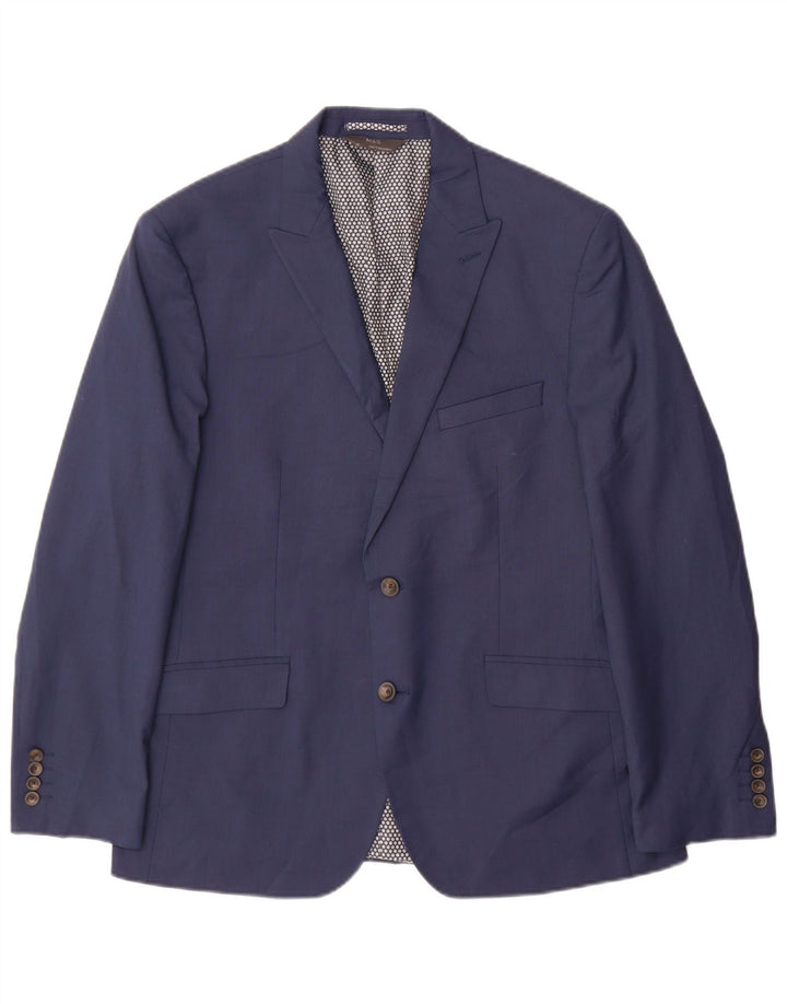 Jaqueta blazer masculina de 2 botões Marks & Spencer Reino Unido 42 grande azul marinho poliéster