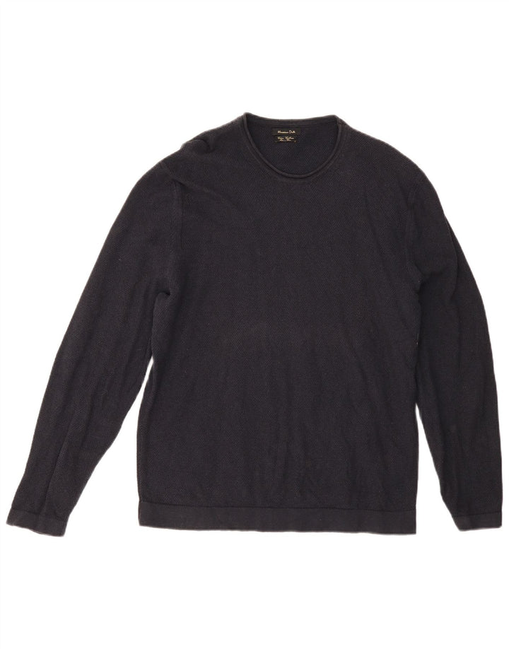Suéter masculino Massimo Dutti com gola redonda, grande algodão azul marinho