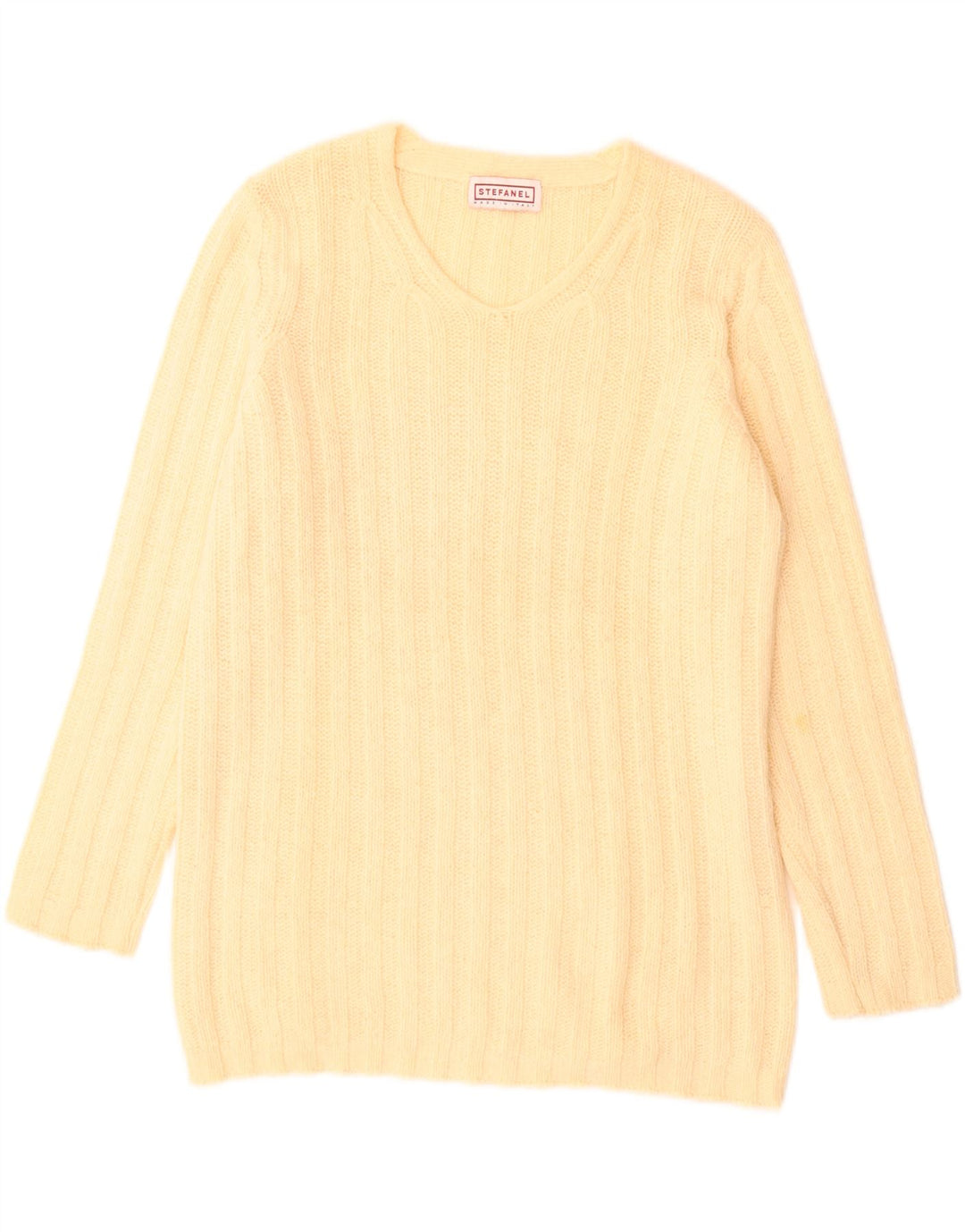 Suéter feminino Stefanel com decote em V Reino Unido 14 grande amarelo