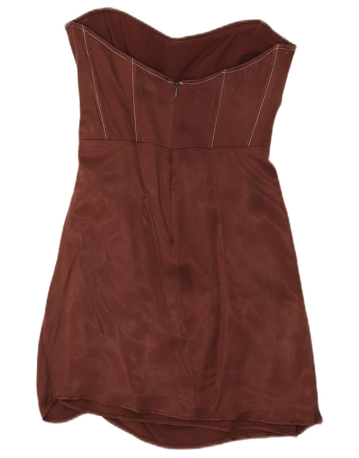 Vestido sem alças feminino Zara Reino Unido 12 viscose marrom médio
