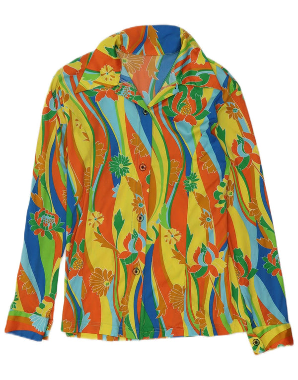 Blusa feminina vintage UK 10 pequena floral multicolorida