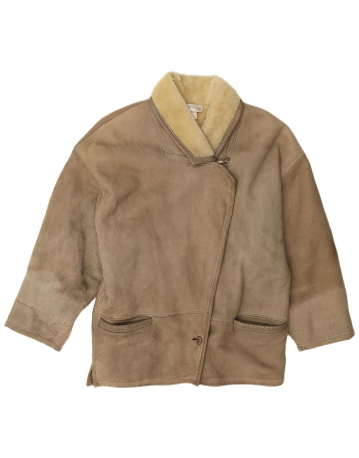 Jaqueta feminina Genny Shearling US 6 couro cinza médio