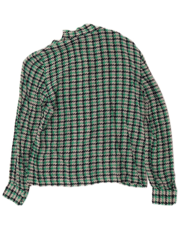Blusa feminina vintage UK 12 Houndstooth verde médio