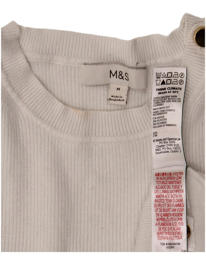 Suéter feminino Marks & Spencer com gola redonda Reino Unido 14 viscose branca média