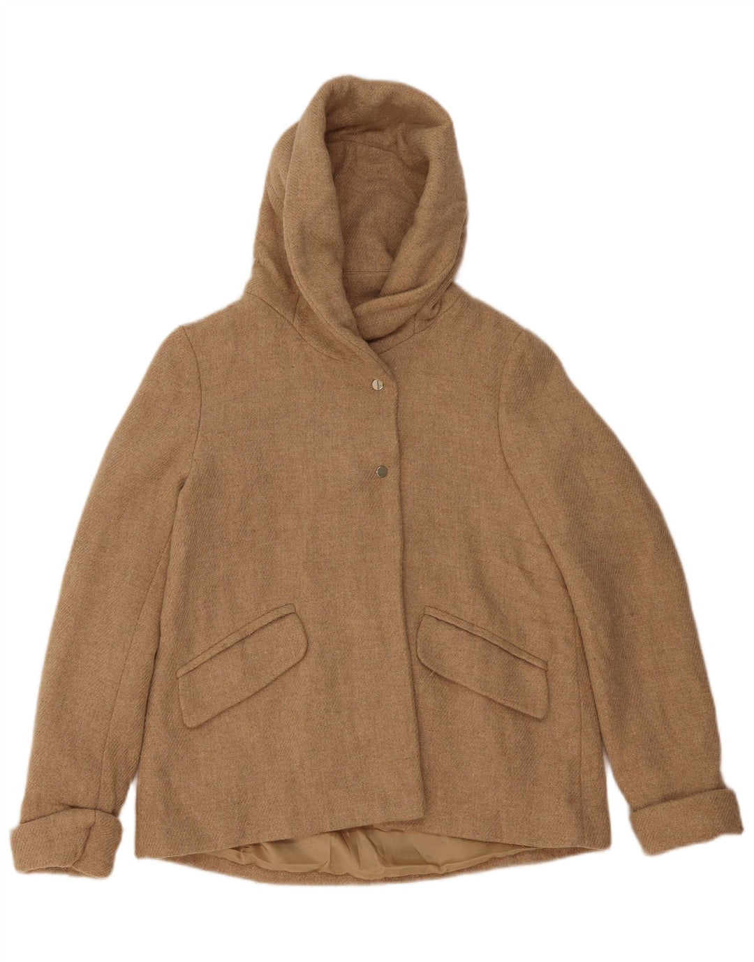 Jaqueta bomber com capuz feminina Zara Reino Unido 6 XS lã bege