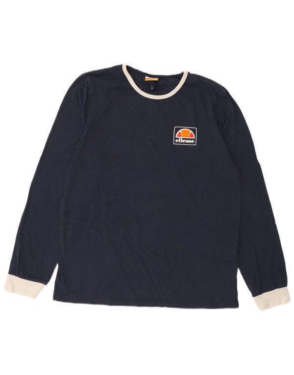 Ellesse Top masculino de manga comprida grande algodão azul marinho