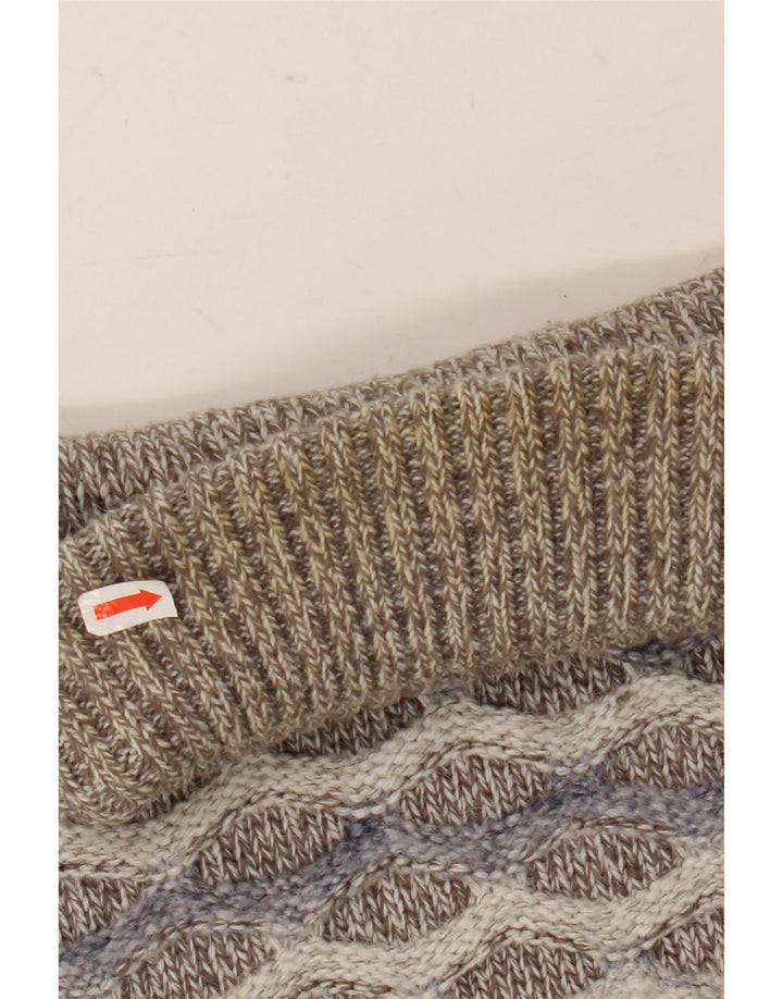 Suéter vintage masculino com gola redonda e lã listrada cinza grande