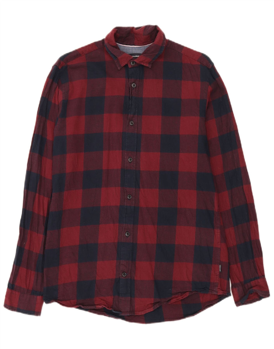 Camisa masculina de flanela de ajuste regular Jack & Jones, algodão guingão vermelho médio