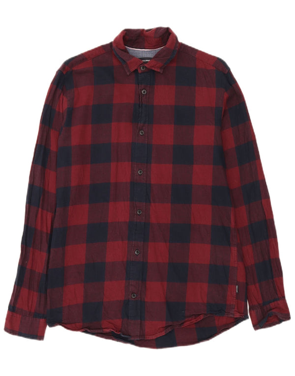 Camisa masculina de flanela de ajuste regular Jack & Jones, algodão guingão vermelho médio