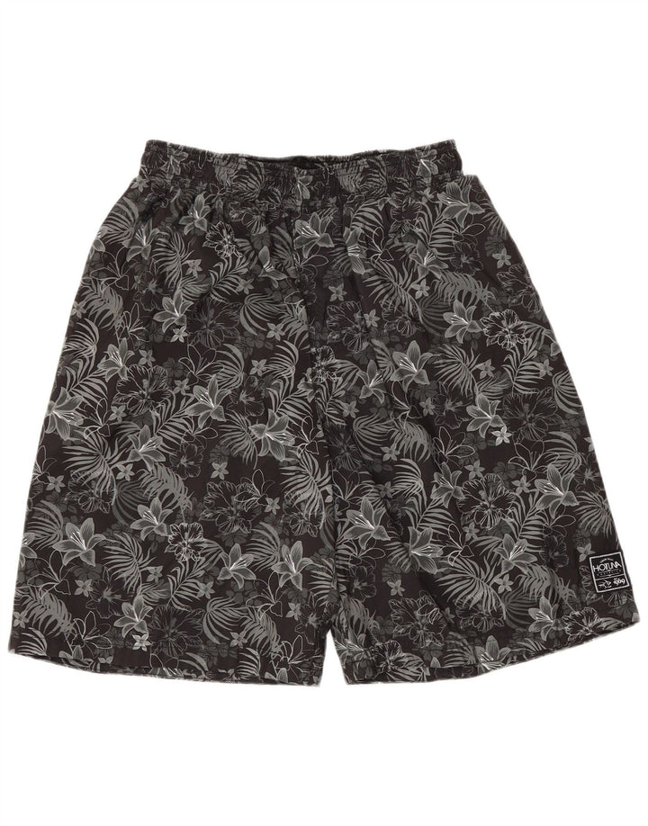 Shorts de natação masculinos Hot Tuna poliéster floral preto médio