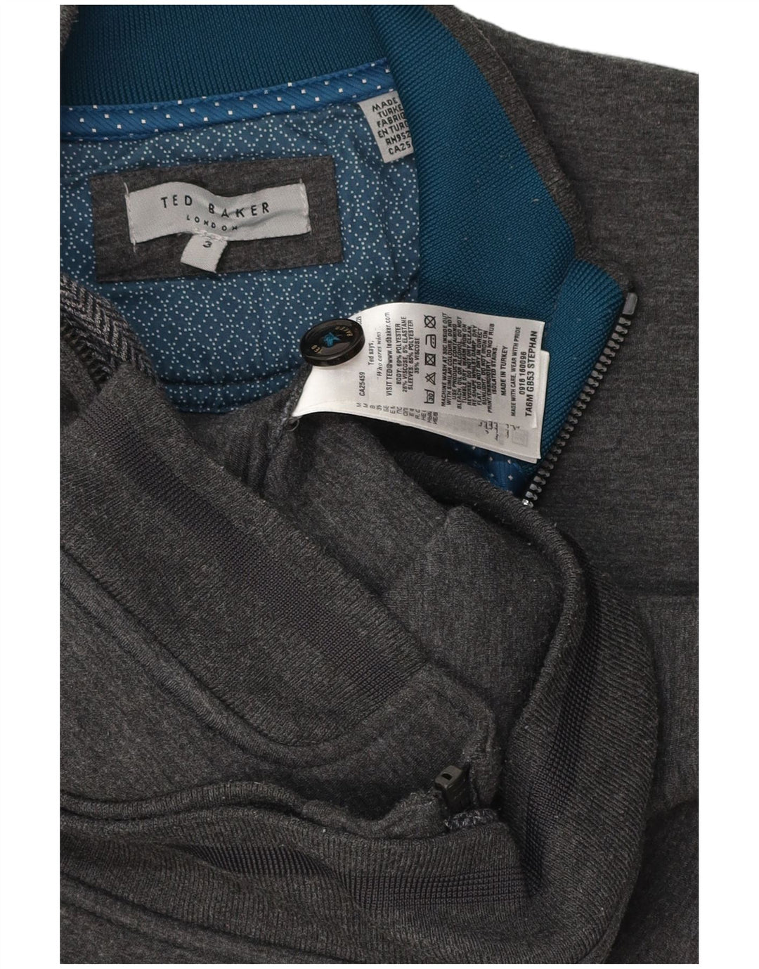 Ted Baker Mens Treino Top Jaqueta Tamanho 3 Poliéster Cinza Médio