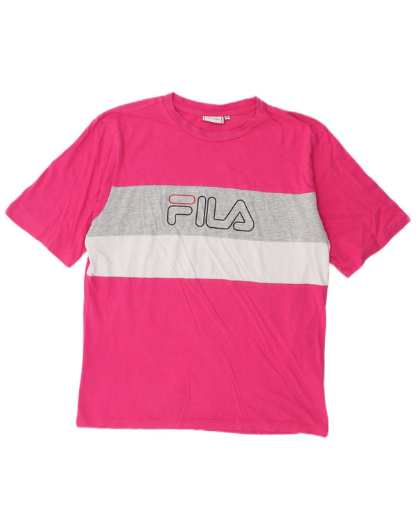 Camiseta feminina Fila com estampa gráfica UK 14 algodão colorblock rosa médio