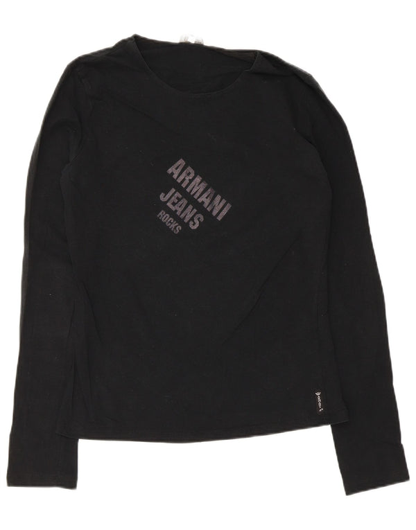 Top gráfico feminino Armani Jeans manga comprida Reino Unido 14 algodão preto médio