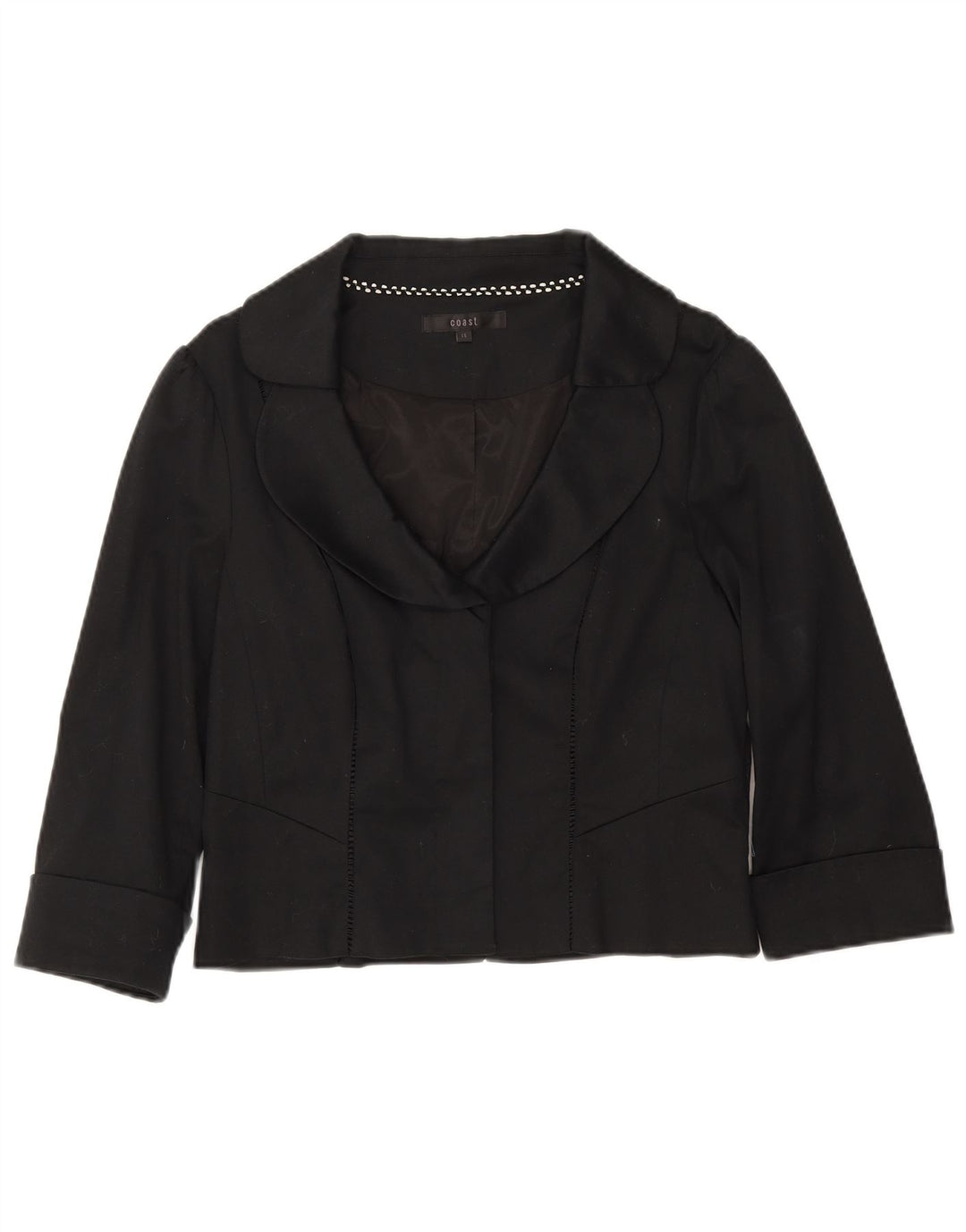 Jaqueta blazer feminina Coast manga 3/4 UK 14 algodão preto médio