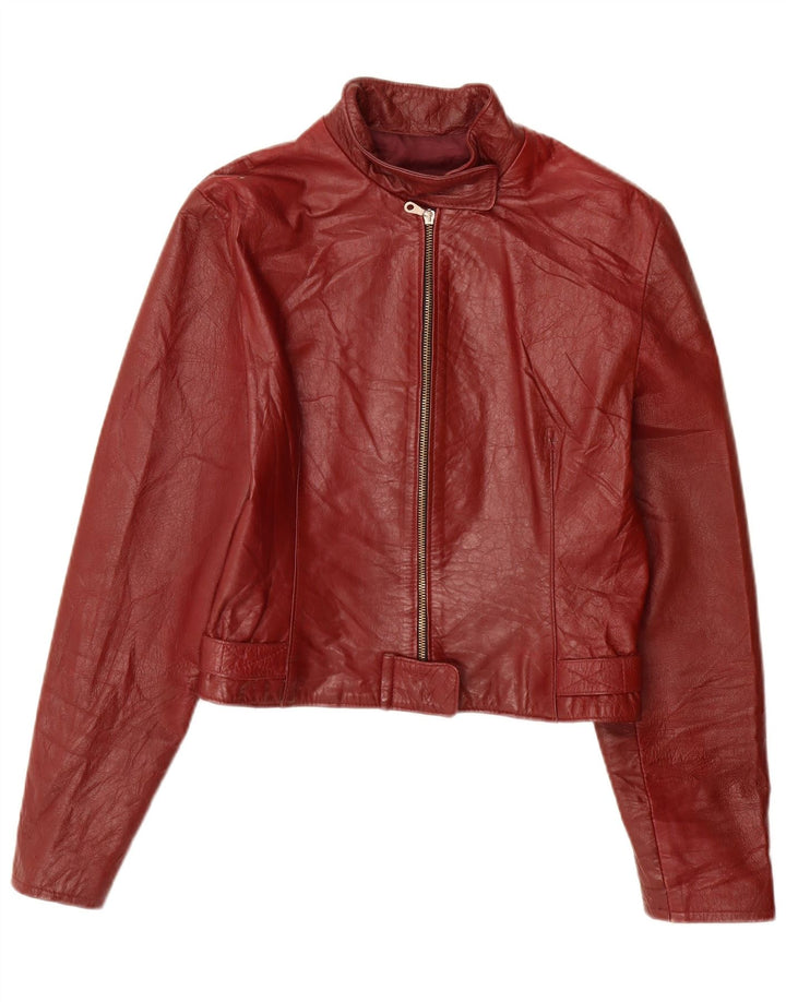 Jaqueta de couro feminina VINTAGE UK 10 pequena couro Borgonha